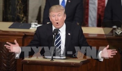 Tổng thống Mỹ Donald Trump phát biểu trước lưỡng viện Quốc hội ở Washington, DC ngày 28/2. Ảnh: AFP/TTXVN